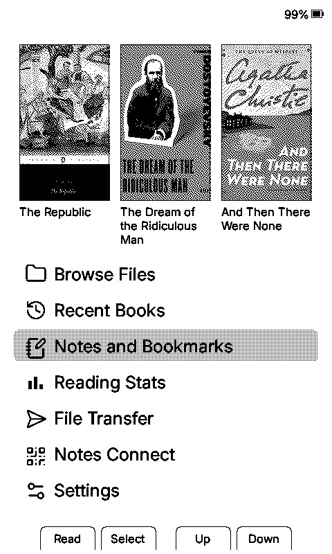 CrossNotes home menu on an Xteink e-reader