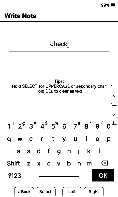 Typing a note with the on-device keyboard in CrossNotes